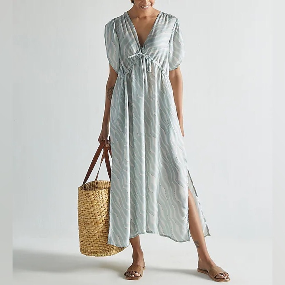 NWT Madewell Reistor Beach to the Bar Stripe Maxi Dress M/L Silky Satin
